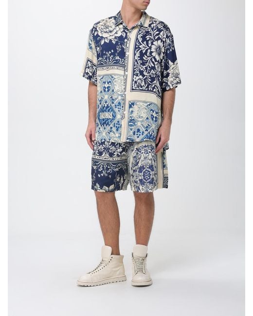 Ih Nom Uh Nit Blue Viscose Shorts With Floral Print for men