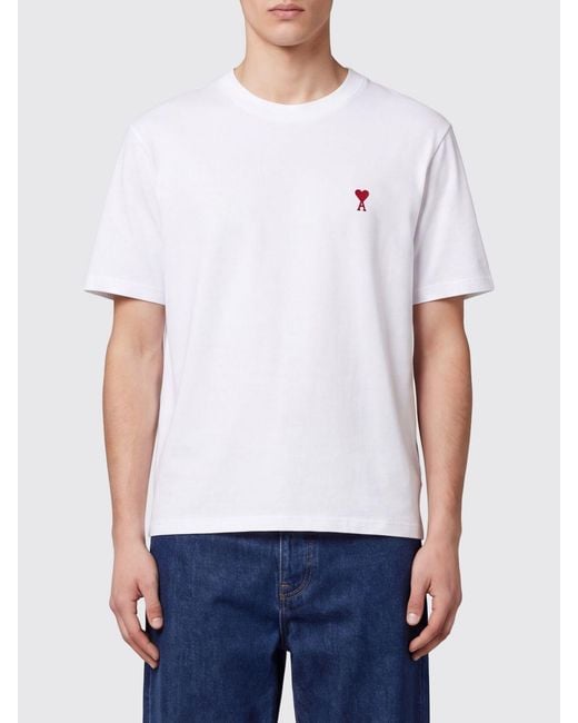 AMI White Organic Cotton Crewneck T-Shirt With Ami De Coeur Embroidery for men