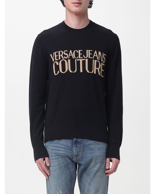 Versace Jeans Couture Black Cotton And Cashmere Sweater With Logo for men