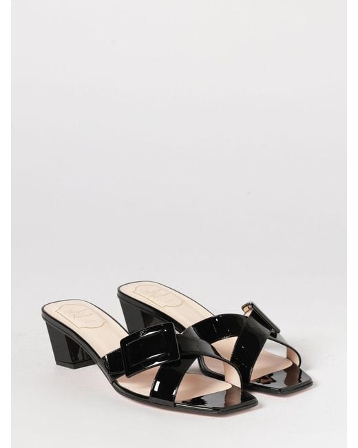 Roger Vivier Black Belle Vivier Patent Leather Mules