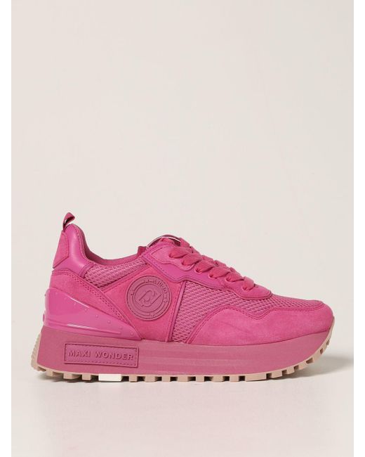 Liu Jo Pink Maxi Wonder Sneakers In Suede And Mesh