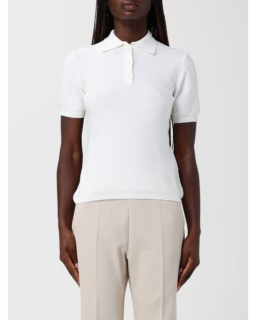 Max Mara White Cotton Knit Polo Shirt