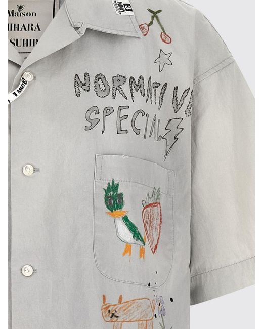 Maison Mihara Yasuhiro Gray Graphic Print Cotton-Blend Bowling Shirt With Cuban Collar for men