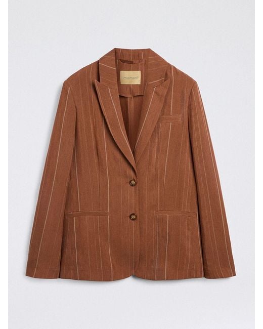 Momoní Brown MomonÌ Pinstriped Linen Blend Single-Breasted Blazer