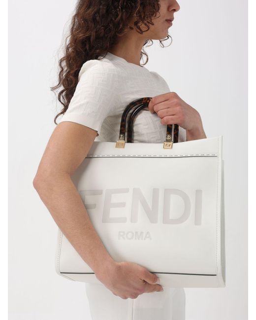 Fendi White ` Sunshine Medium` Tote Bag