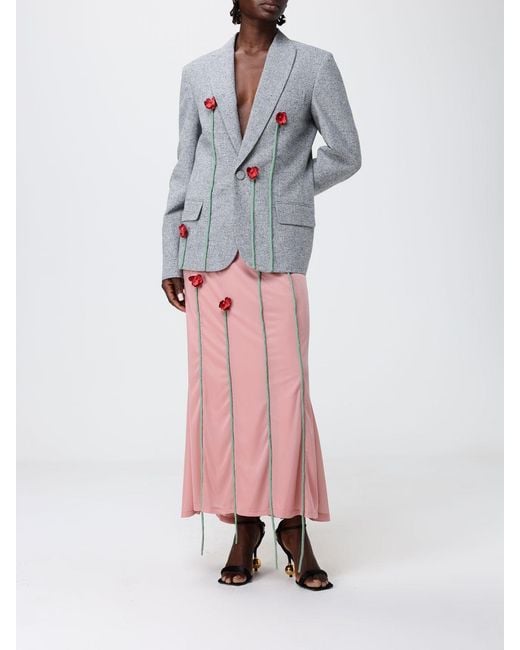 Moschino Couture Pink Jersey Midi Skirt With Applied Flowers