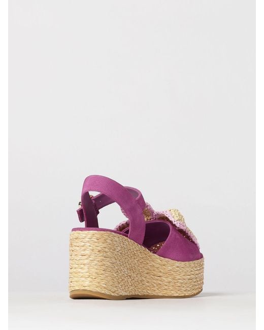 Paloma Barceló Pink Suede Wedge Platform Sandals Paloma Barceló With Bow And Ankle Strap