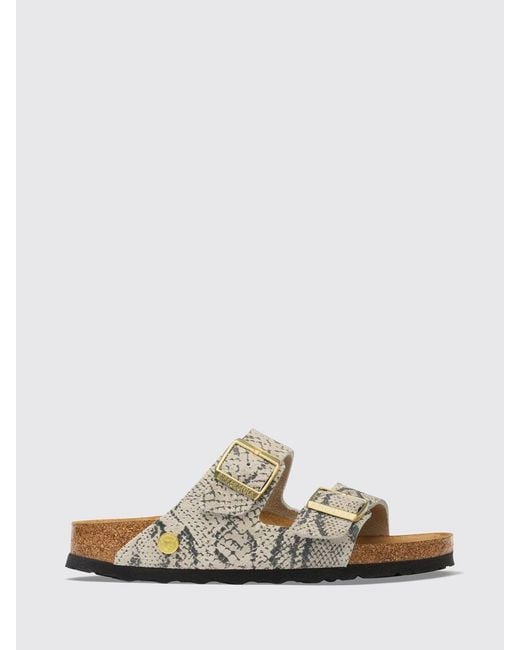 Birkenstock White Arizona Python Print Suede Sandals With Buckles