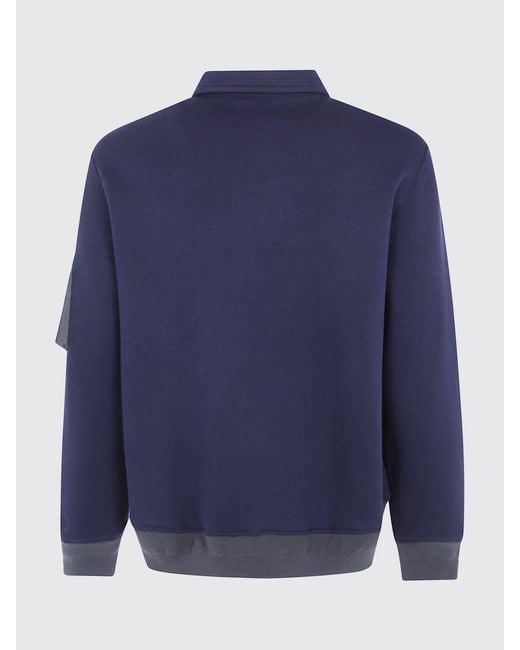 Sacai Blue Long-Sleeved Zip-Up Cotton-Blend Polo Shirt for men