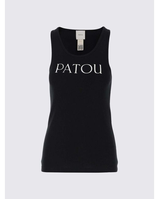 Patou Black Basic Cotton Tank Top With Logo