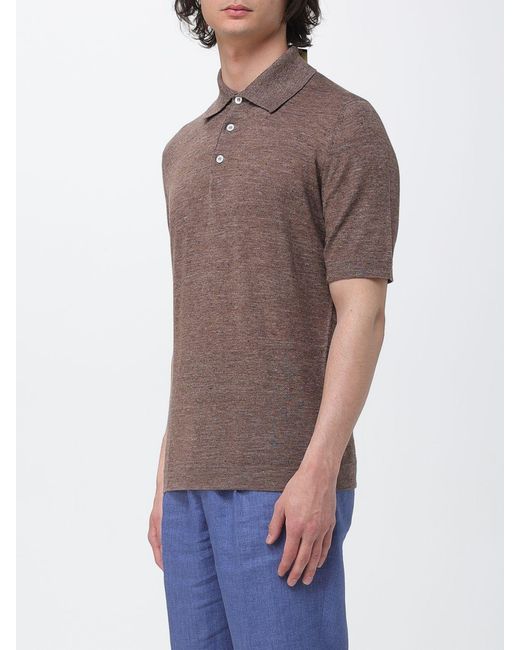 Brunello Cucinelli Brown Linen And Cotton Knit Polo Shirt for men