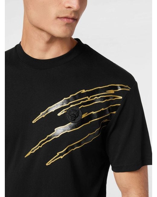 Philipp Plein Black Slim Fit Cotton T-Shirt With Graphic Print And Dropped Shoulders for men