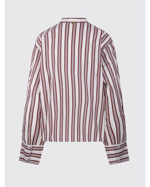 Antik Batik Red Striped Cotton Shirt With Floral Print And Mandarin Collar