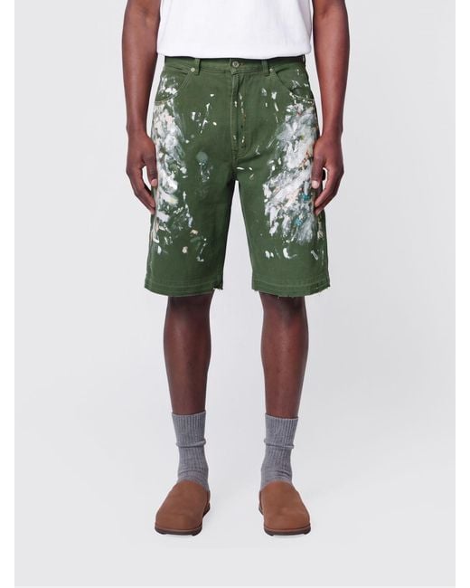 GALLERY DEPT. Green Abstract Print 5-Pocket Cotton Denim Shorts for men