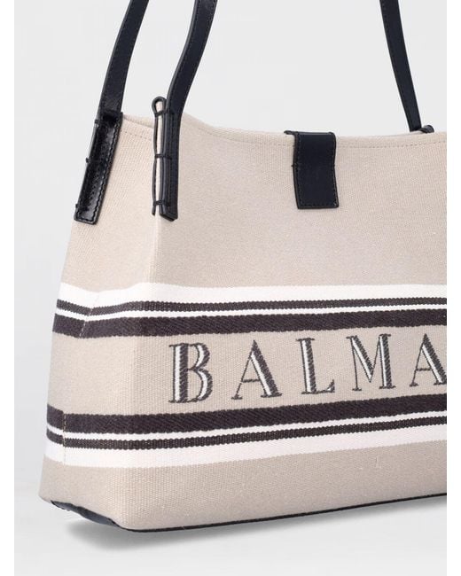 Balmain White Release Medium Cotton Canvas Bag