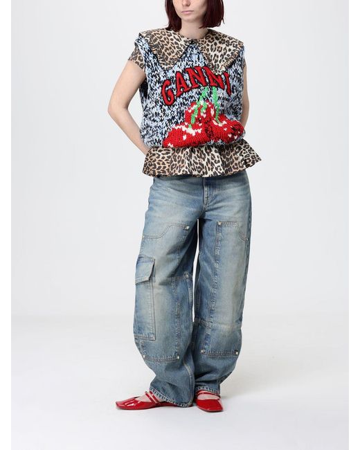 Ganni Brown Organic Cotton Shirt With Animal Print