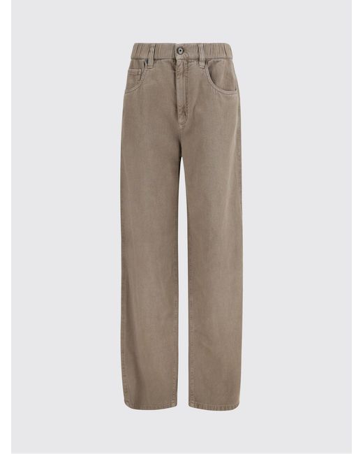Brunello Cucinelli Natural Wide-Leg Cotton And Linen Jeans