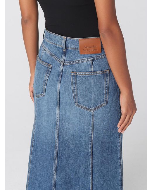 Falda Midi Vaquera Slashed McQueen de color Blue
