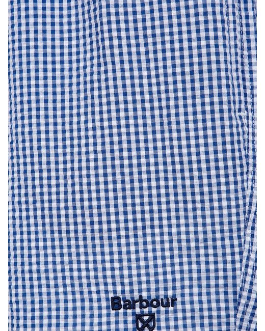Barbour Blue Checkered Polyester Boxer Swim Trunks for men