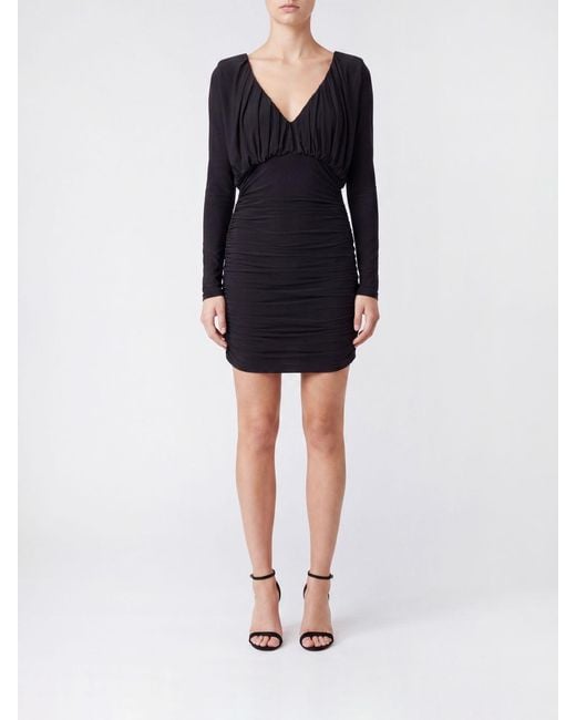 Saint Laurent Black Cupro Mini Sheath Dress With Draped Waist