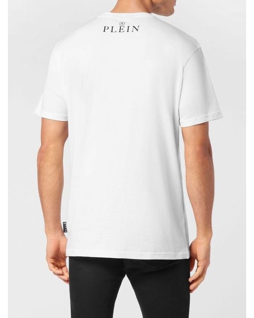 Philipp Plein White Slim Fit Cotton T-Shirt With Skull And Monogram Print for men