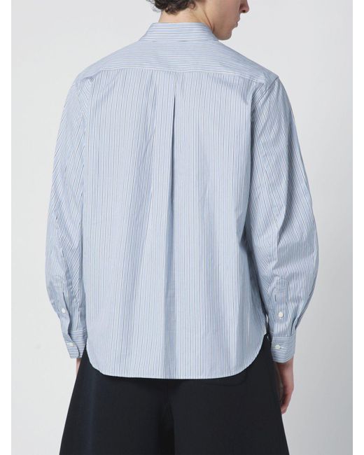 Sacai Blue Striped Cotton Shirt With Balloon Sleeves for men