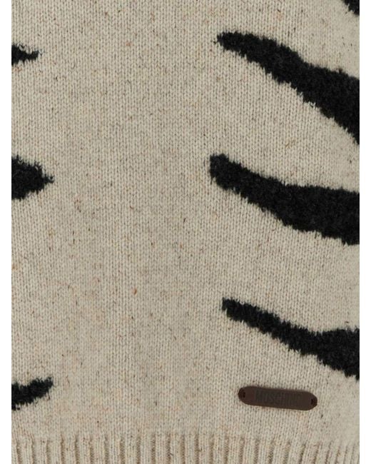 Moschino Couture Natural Zebra-Print Wool-Blend Turtleneck Jumper Dress