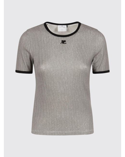 Courreges Gray Courr&Egrave	Ges Cotton T-Shirt With Houndstooth Motif