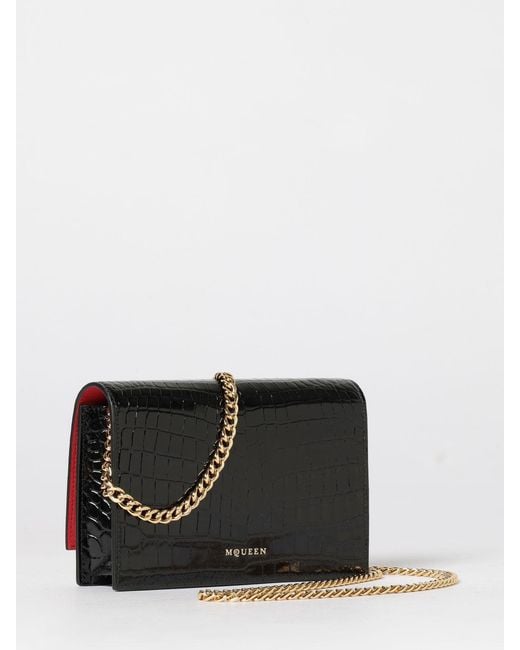 McQueen Black Crocodile Print Leather Bag