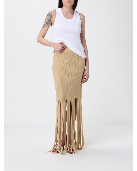 Balmain Natural Fringed Viscose Knit Skirt