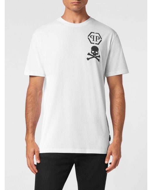 Philipp Plein White Cotton T-Shirt With Skull And Logo Print for men