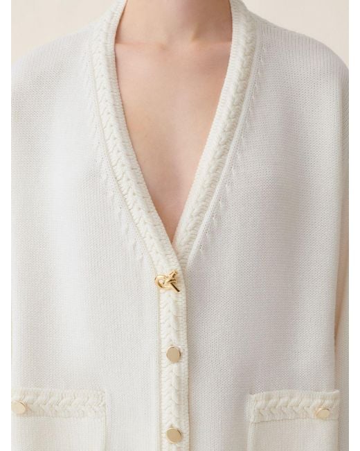 Fabiana Filippi White Wool Cardigan With Dropped Shoulders And Deep V-Neck