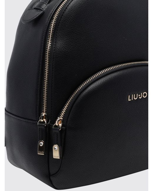 Liu Jo Black Polyester Backpack With Metallic Logo And Adjustable Shoulder Straps