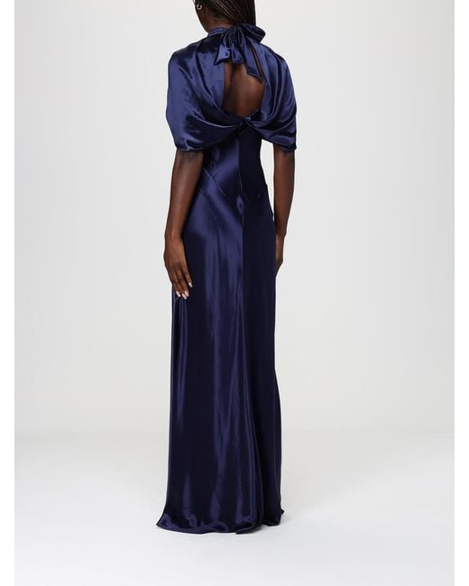 Alberta Ferretti Blue Long Satin Dress