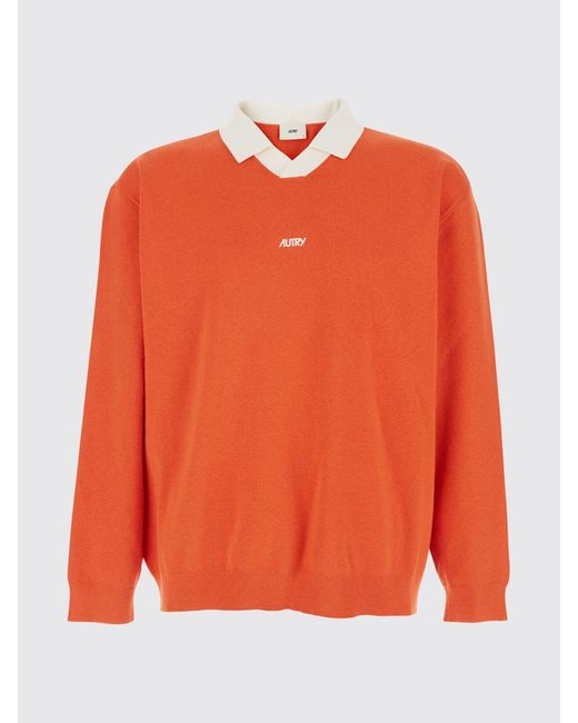 Autry Orange Relaxed Fit Long-Sleeved Cotton Polo Shirt With Contrast Logo for men