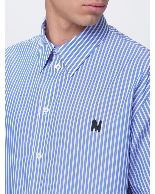 MSGM Blue Casual Striped Cotton Shirt for men