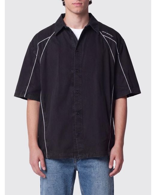Off-White c/o Virgil Abloh Blue Relaxed Fit Short-Sleeved Cotton Shirt With Contrast Trims for men