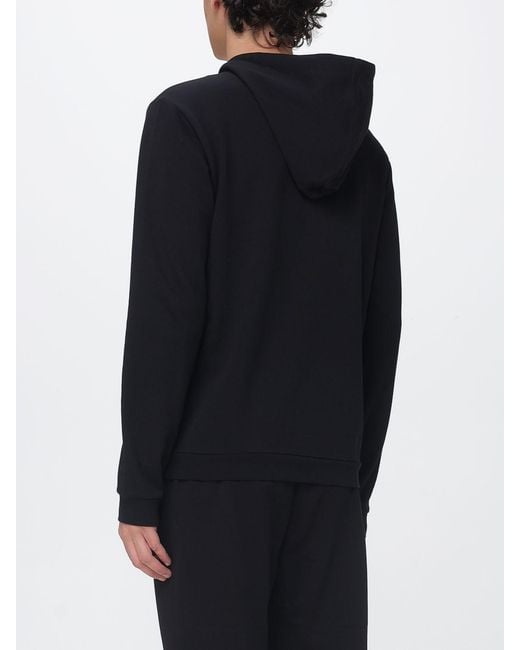 EA7 Black Logo-Print Cotton Hoodie for men