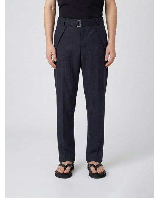 Sacai Blue Pinstriped Cotton Tailored Trousers for men