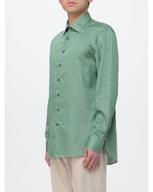 Etro Green Cotton Shirt With Paisley Print for men