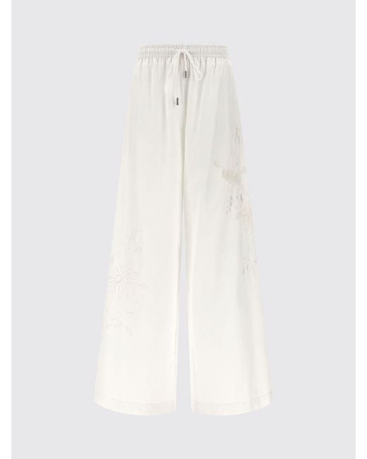 Ermanno Scervino White Cotton Palazzo Trousers With Embroidery