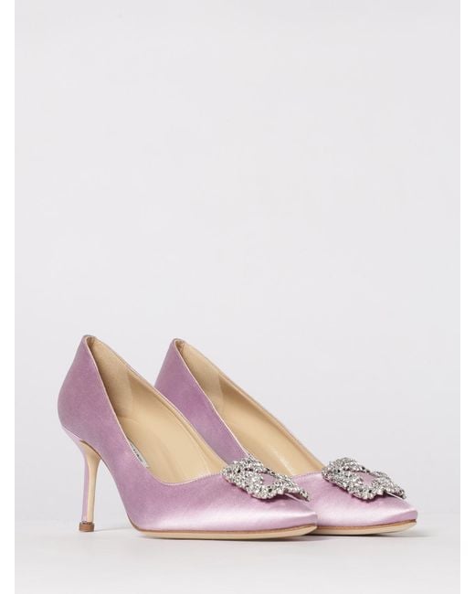 Manolo Blahnik Pink Hangisi Satin Pumps With Jewel Buckle