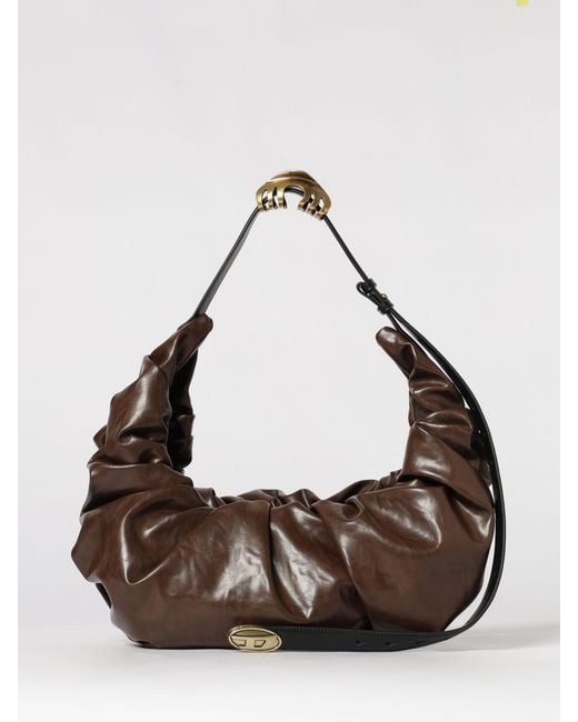 DIESEL Brown Grab-D Ruched Polyurethane Bag