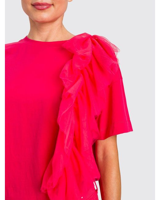 Twinset Pink Cotton T-Shirt With Ruffles