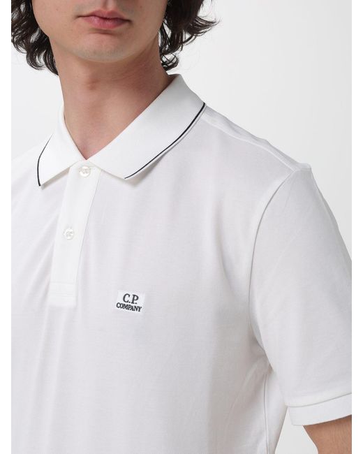 C P Company White Cotton Polo Shirt With Mini Logo for men