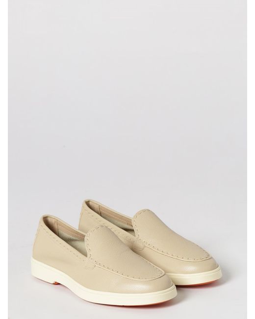 Santoni Natural Doucal's Hammered Leather Loafers With Stitching