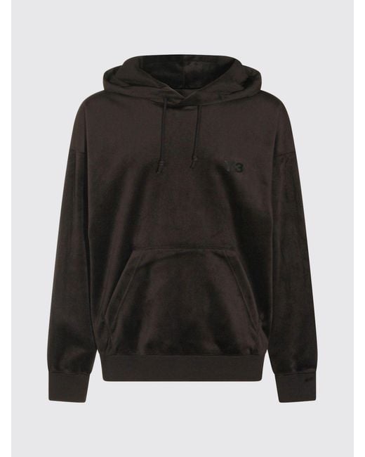 Y-3 Black Velvet Hoodie With Drawstring And Kangaroo Pocket for men
