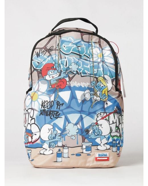 Sprayground Blue Smurfs Art Party Graphic Print Backpack With Laptop Pocket for men