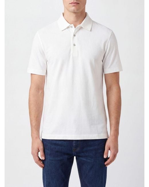 Herno White Short-Sleeve Cotton Polo Shirt With Three-Button Placket for men