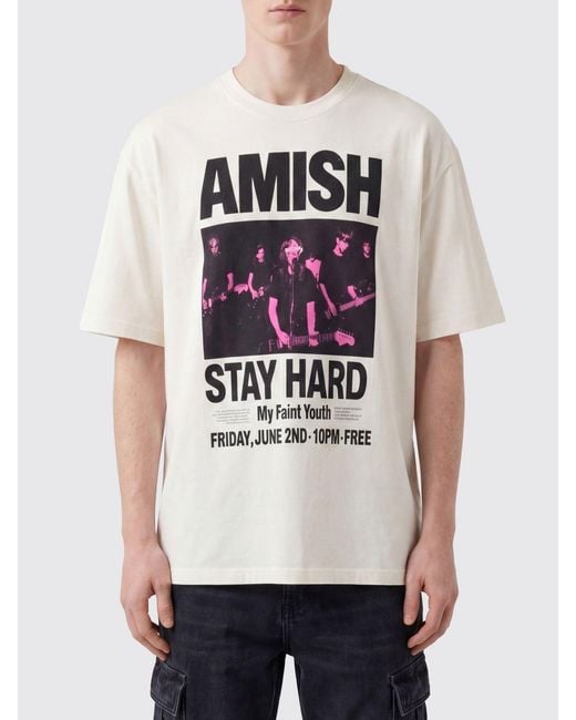AMISH White Graphic Logo Print Cotton T-Shirt With Dropped Shoulders for men
